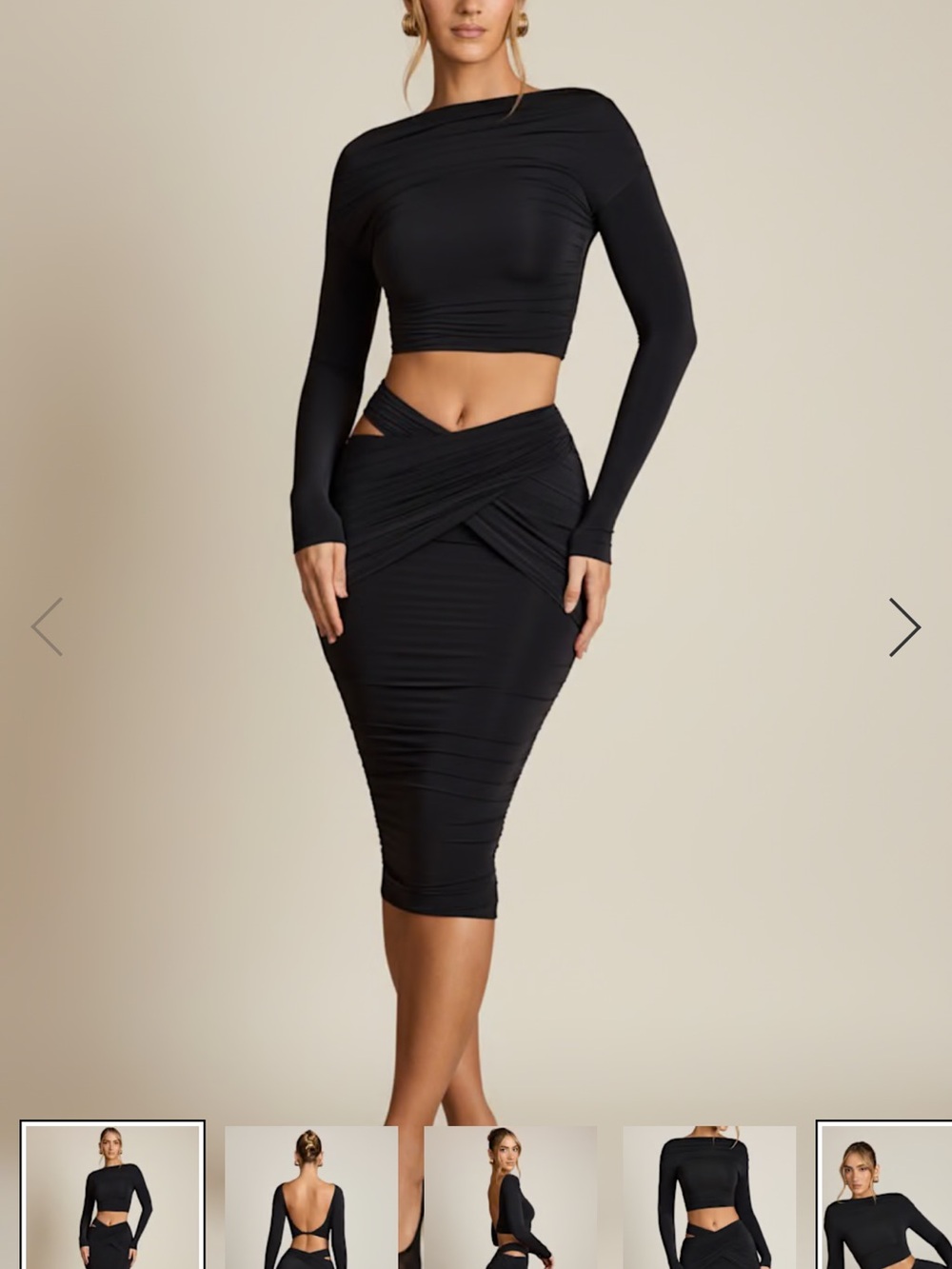 Oh Polly Black Ruched Wrap-Front Midi Skirt